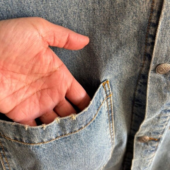 Zara Womens Detachable Faux fur Collar Long Denim Coat Denim Size Small - Picture 14 of 16